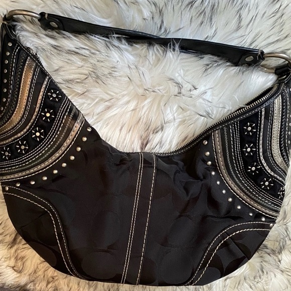 Coach signature suede leather canvas grommet black silver purse 2000s Y2K - Picture 3 of 16